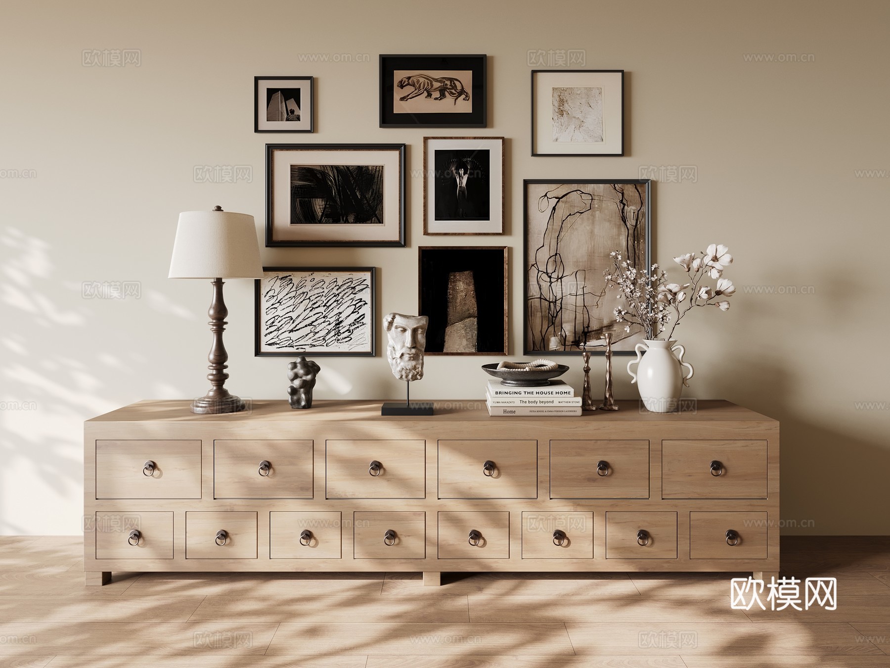 美式中古风电视柜3d模型下载