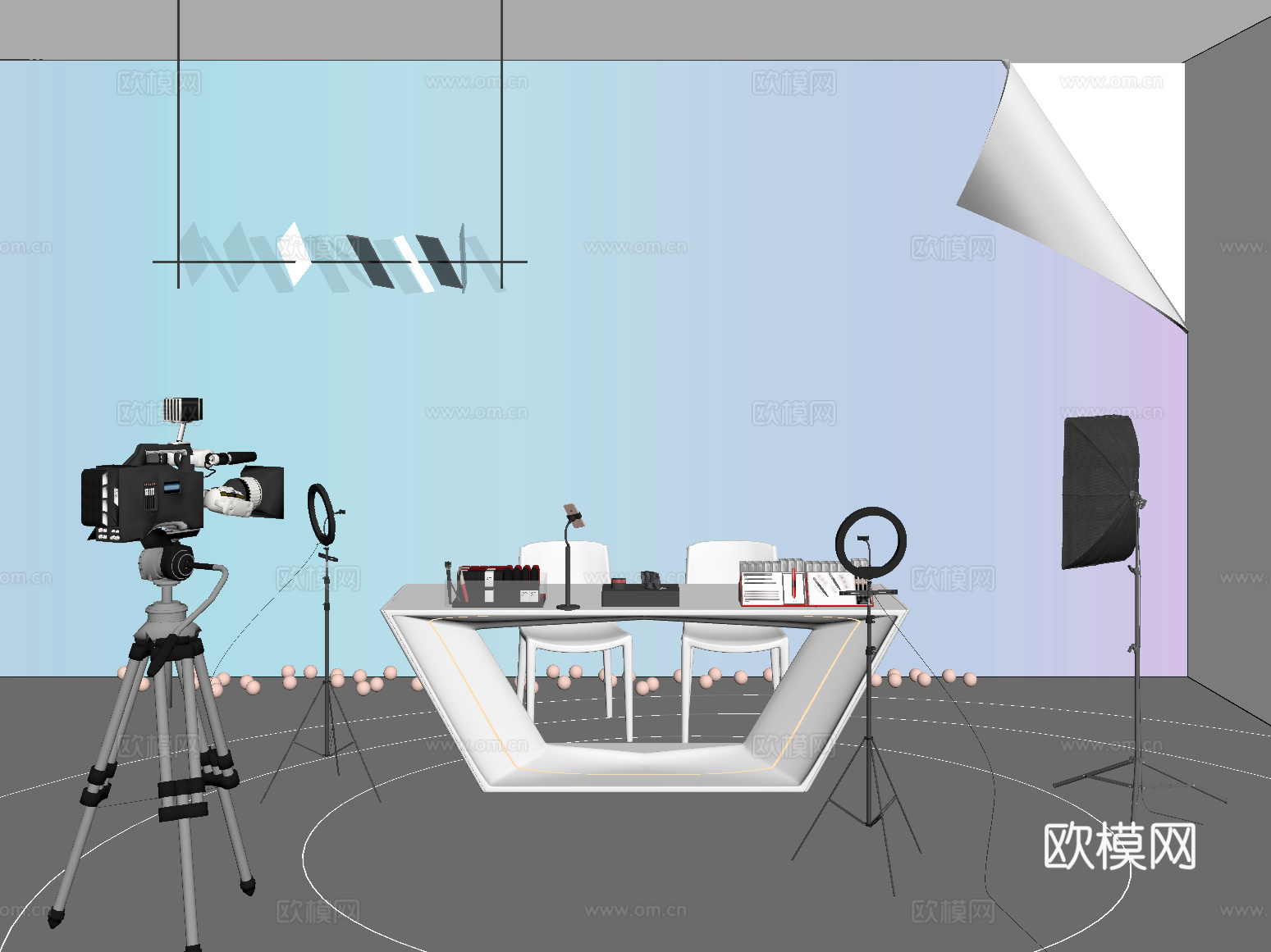 直播间 现代直播间 直播设备 摄像机su模型下载（渲染图2）