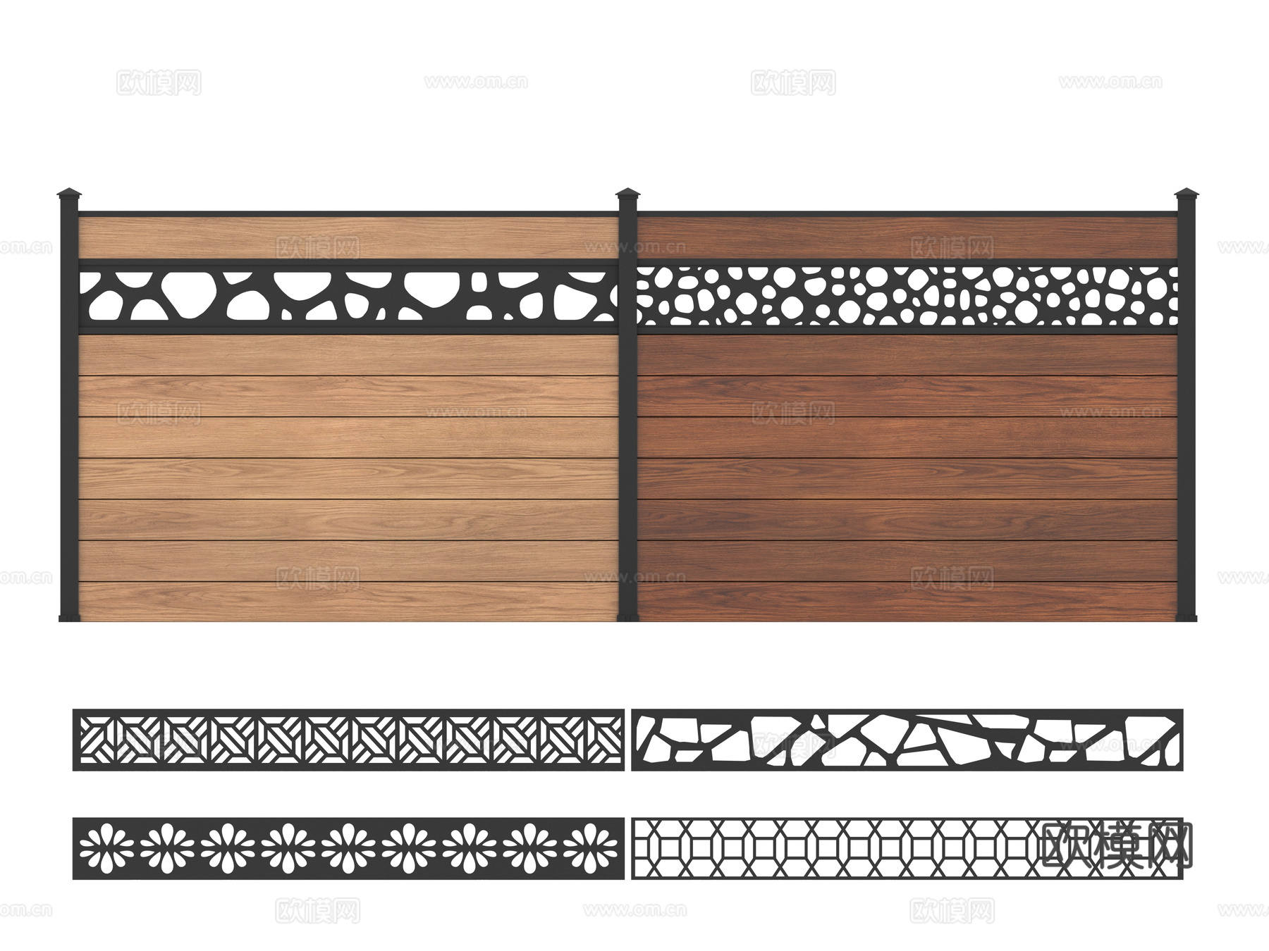 塑木围栏  围墙  防腐木栅栏 庭院栏杆3d模型