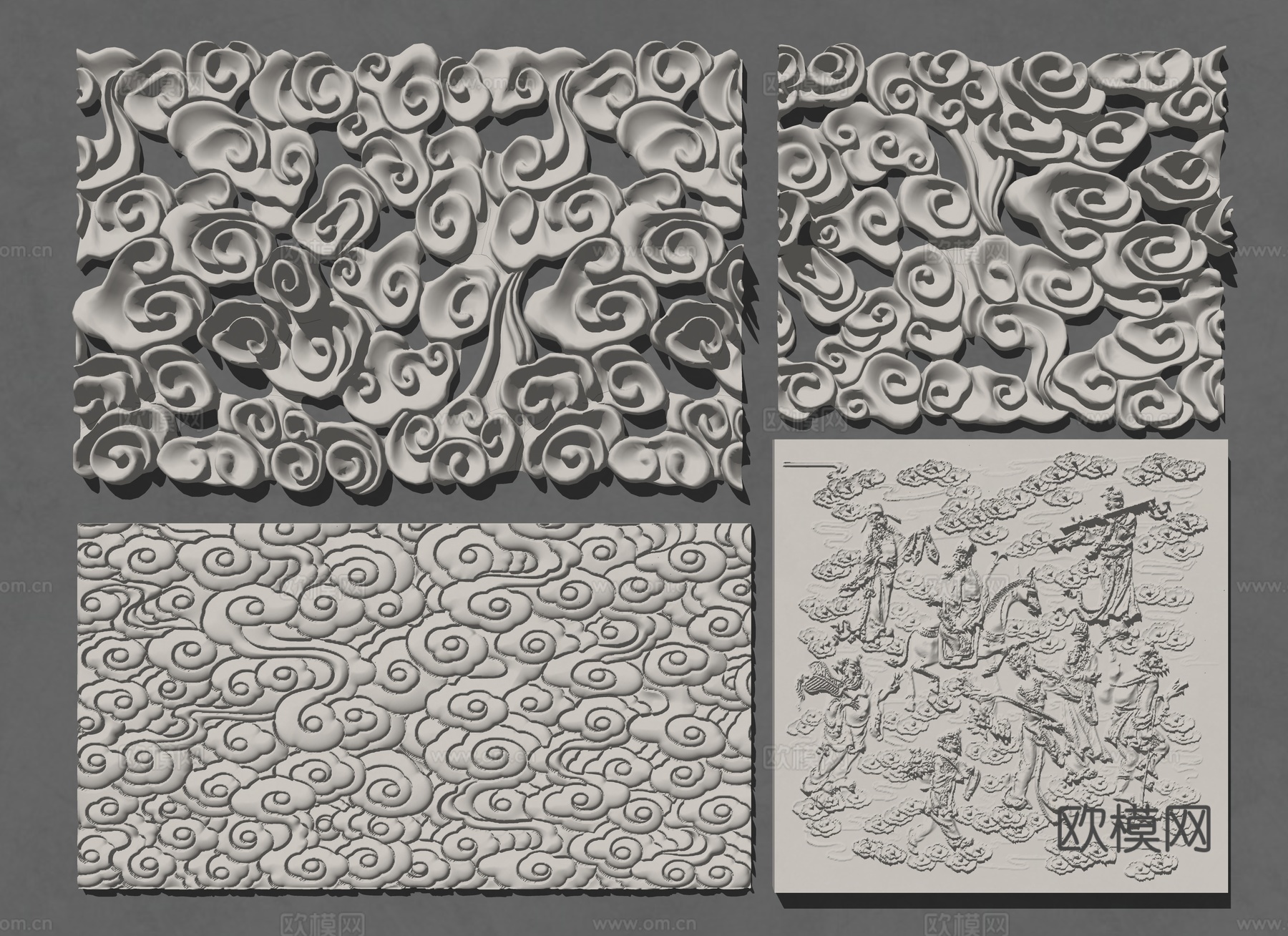 祥云浮雕 现代浮雕 祥云 雕塑挂件 新中式雕花 中式祥云浮雕su模型下载（渲染图2）