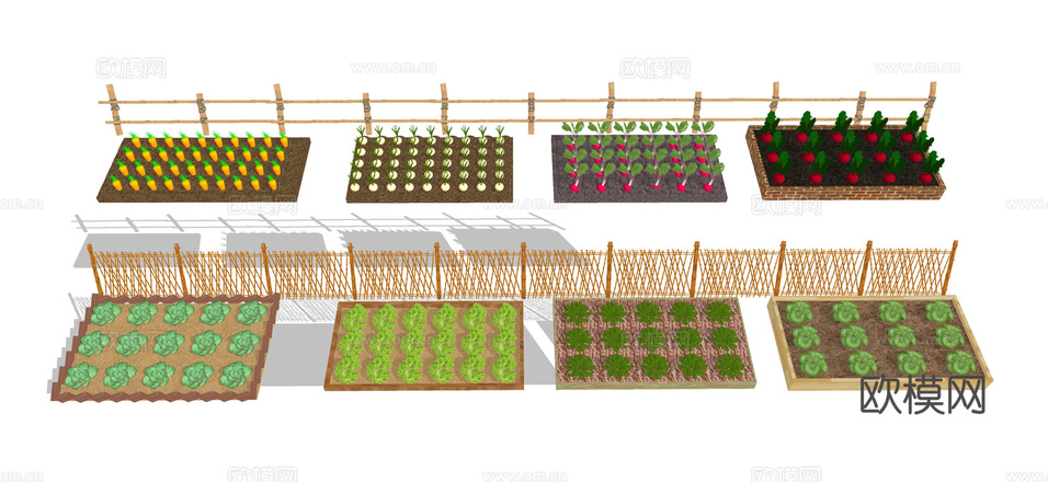 现代菜园 菜地 蔬菜 农场 种植池 种植架su模型下载(渲染图3)
