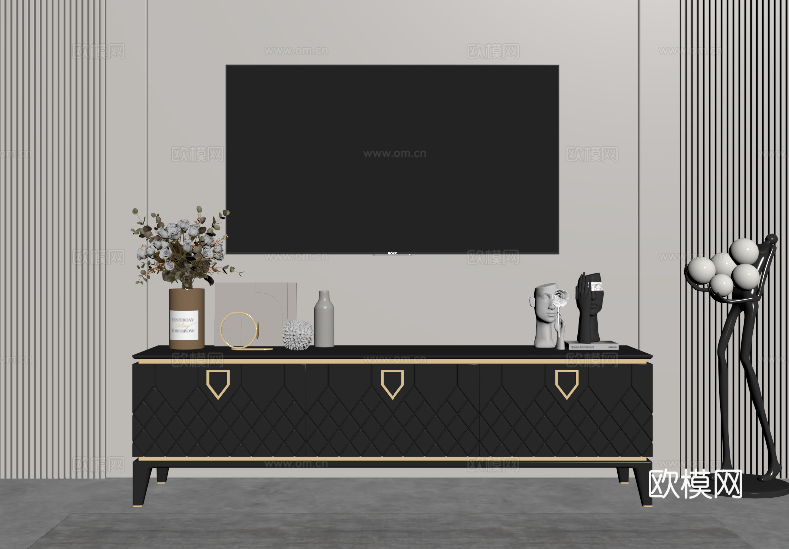 欧式电视柜su模型下载（渲染图2）