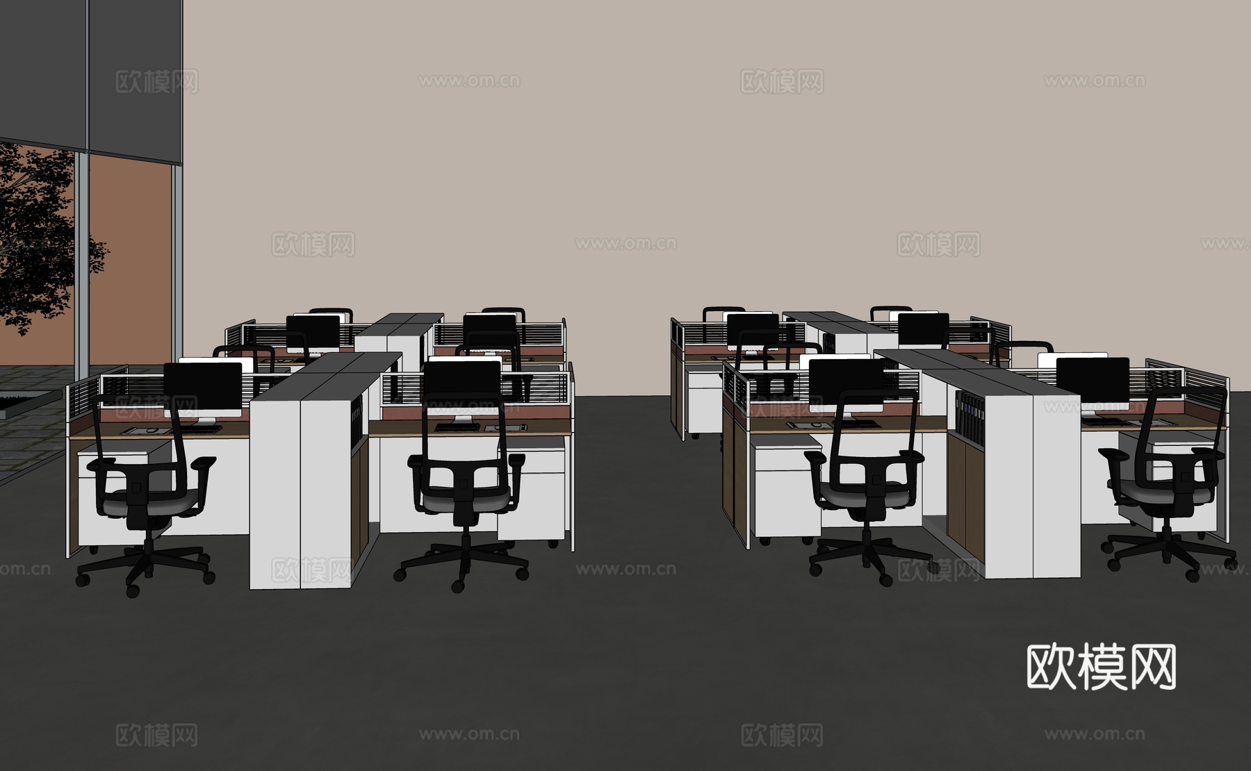 现代开放办公区su模型