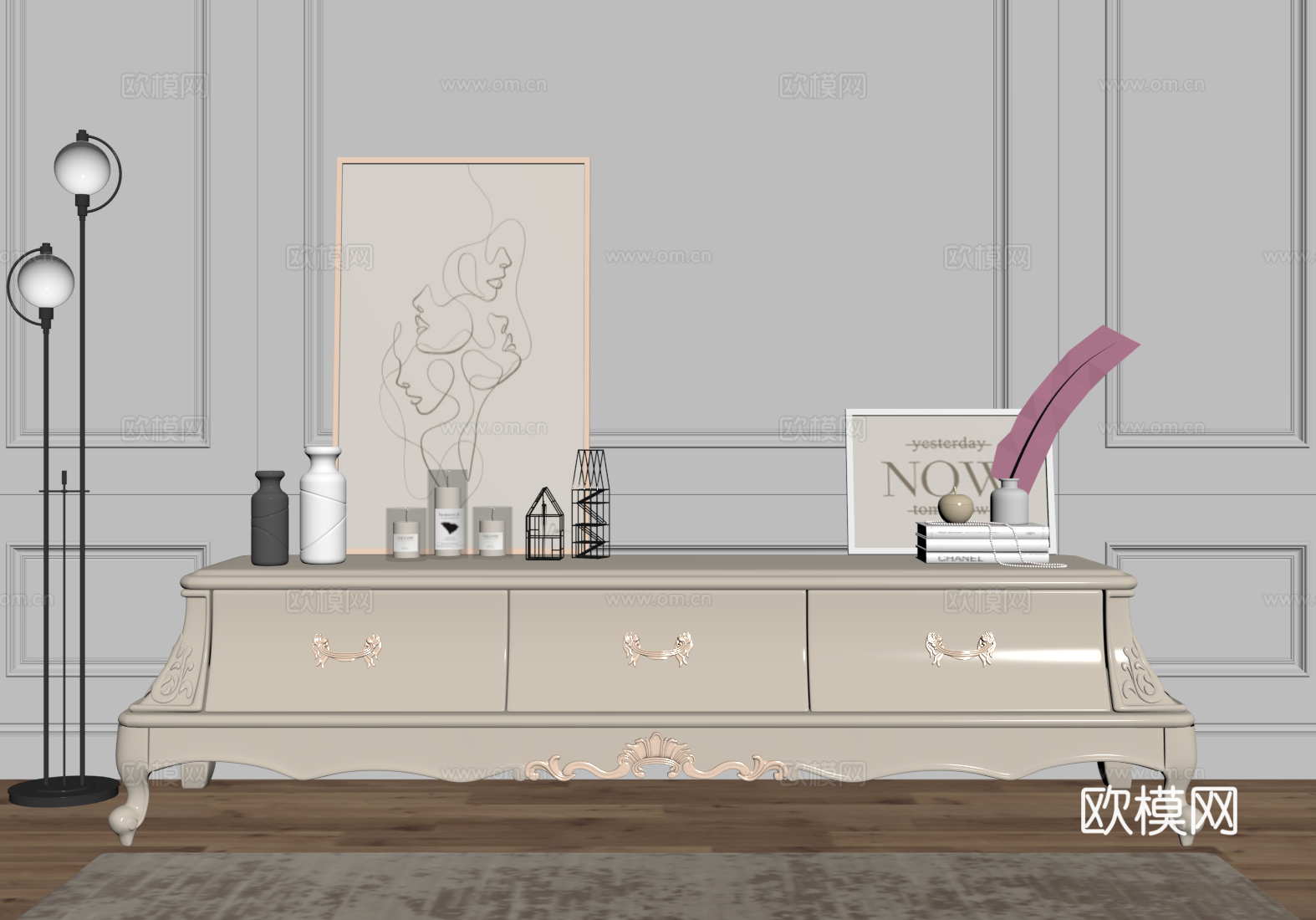 欧式电视柜su模型下载（渲染图2）