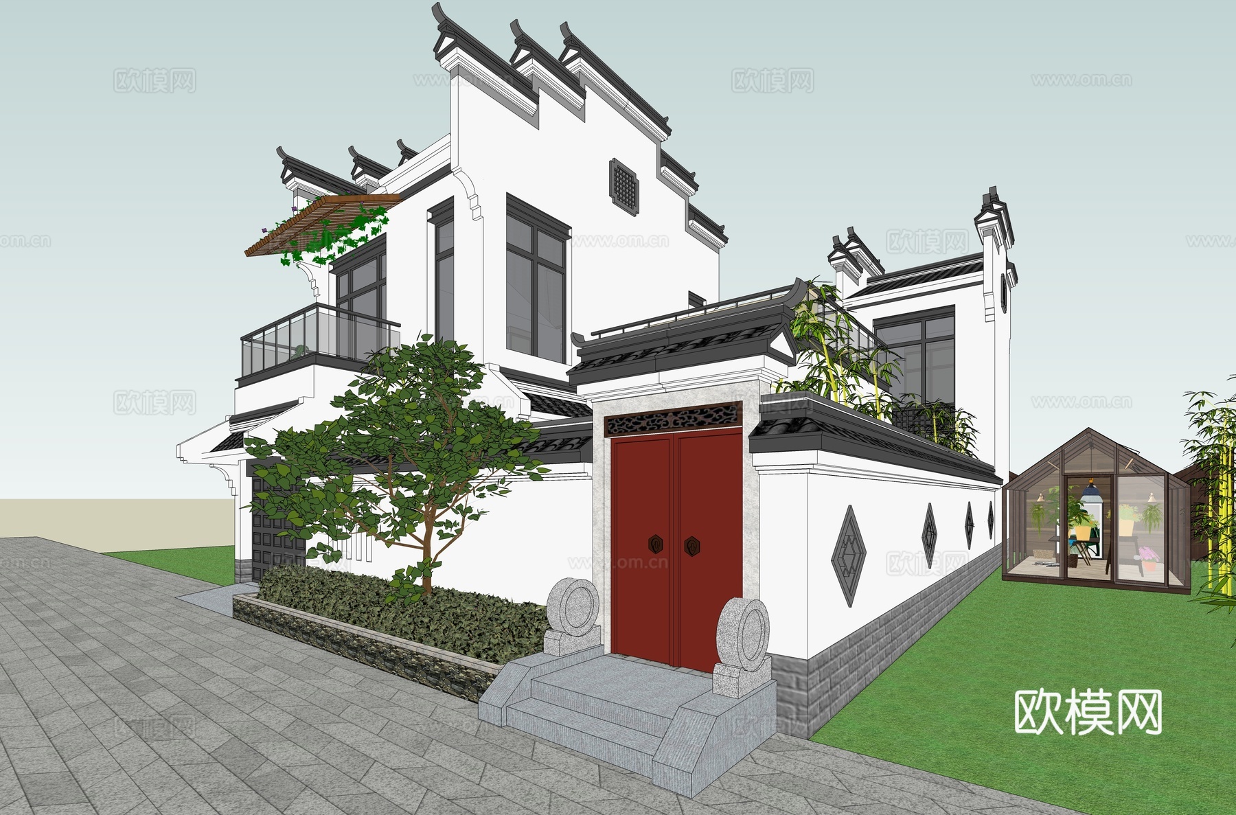 徽派建筑 中式别墅 院落su模型