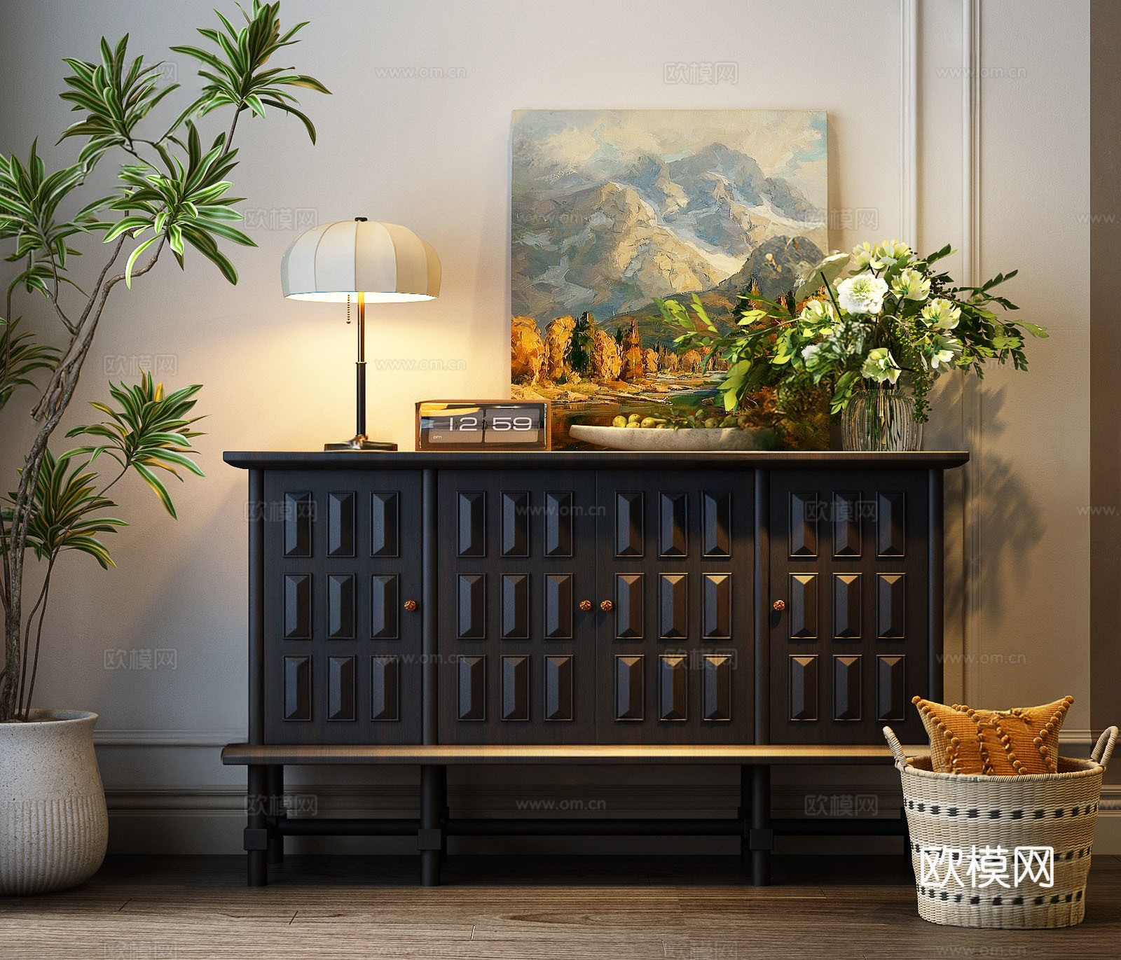 美式玄关柜su模型下载（渲染图1）