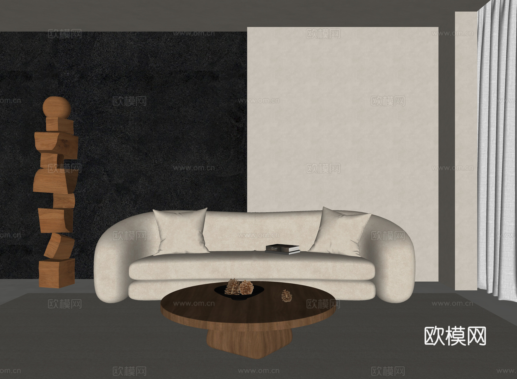 侘寂风沙发茶几组合su模型