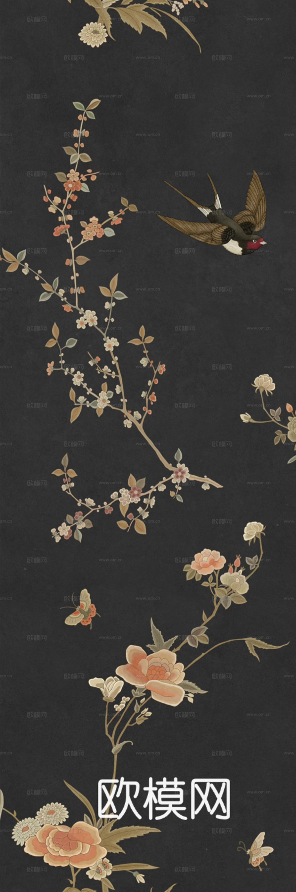 黑色花鸟图案花砖 艺术花砖
