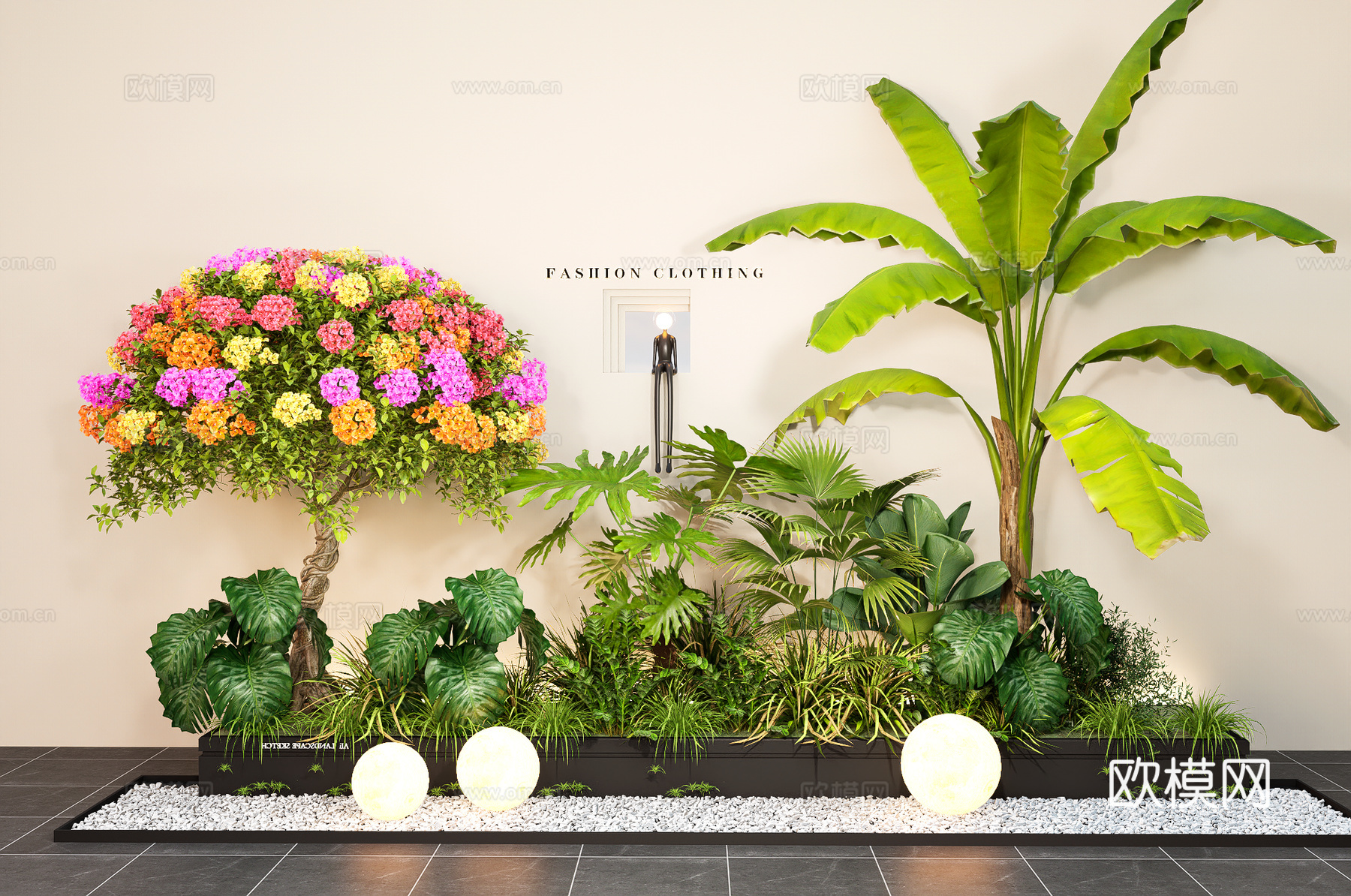 绿植花箱 三角梅植物组合 庭院小品 景观造景su模型