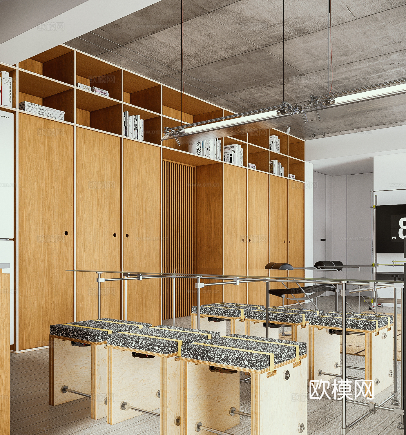 现代包豪斯客餐厅 中古风客餐厅 铝型材十字光轴家具组合su模型