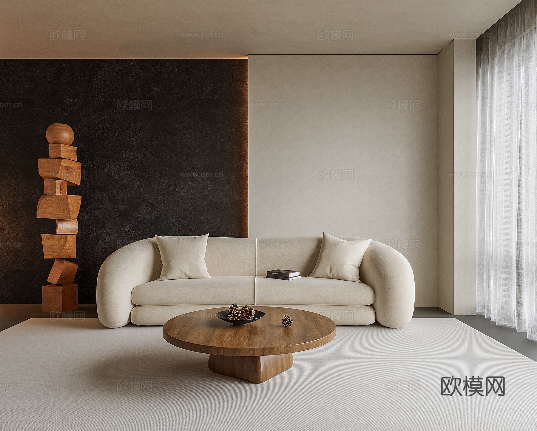 侘寂风沙发茶几组合su模型