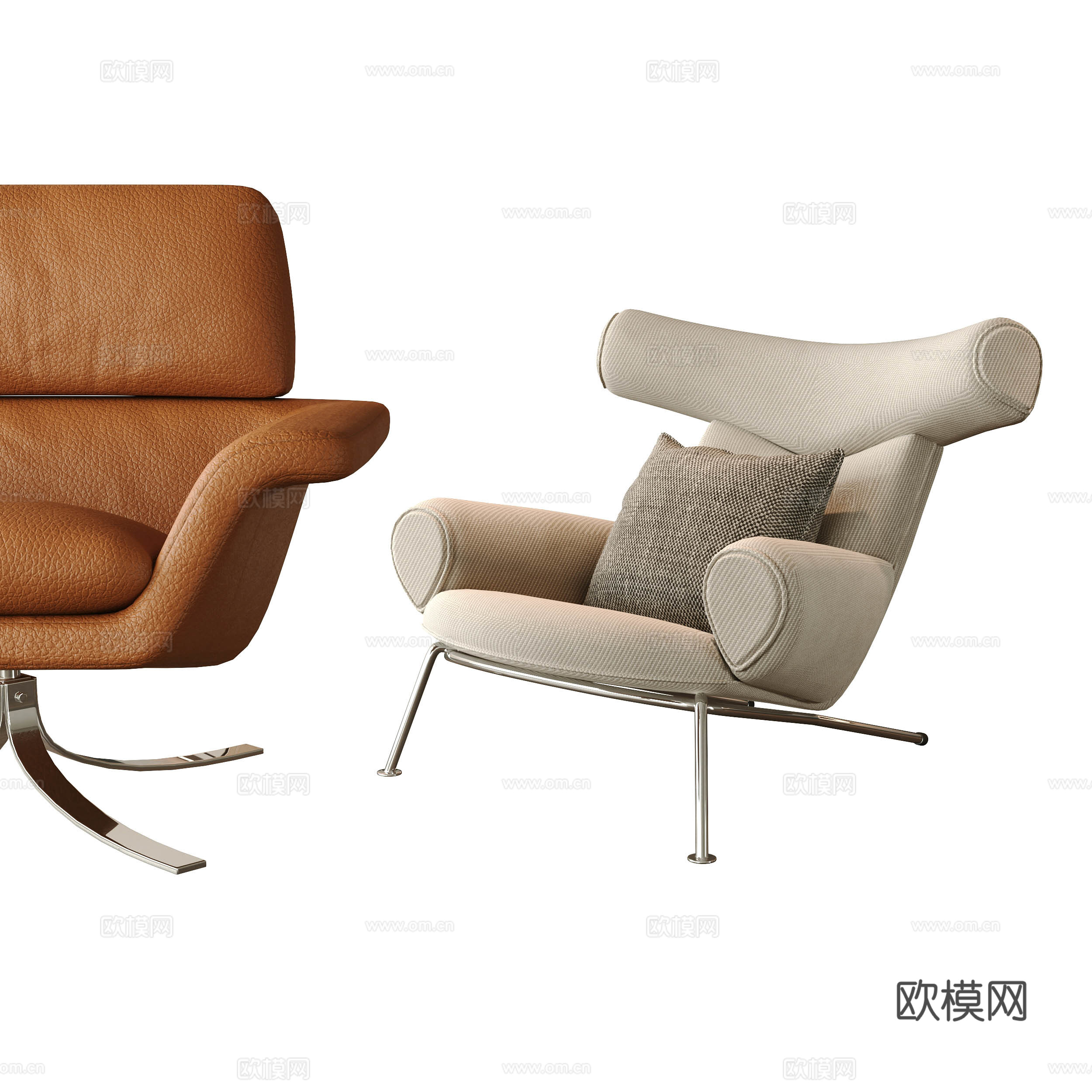 现代休闲椅 Cassina 侘寂 亚克力 布艺沙发 沙发椅su模型