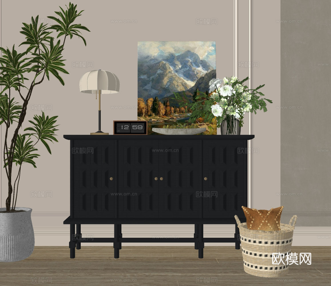 美式玄关柜su模型下载（渲染图2）