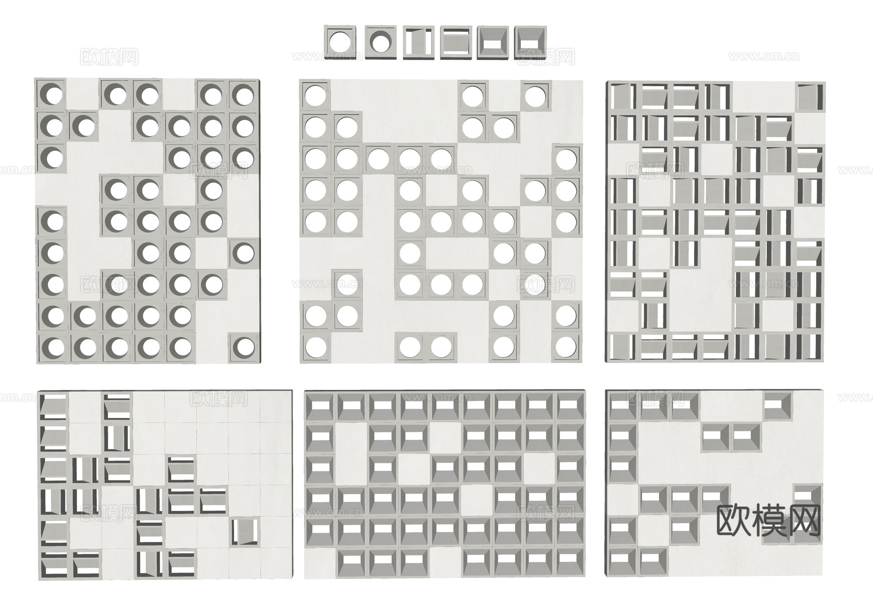 现代水泥砖隔断 镂空砖 镂空砖隔断 随机渐变镂空隔断 预制水su模型