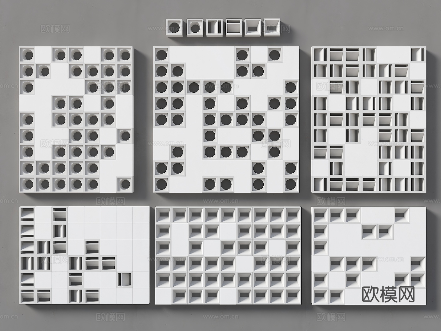 现代水泥砖隔断 镂空砖 镂空砖隔断 随机渐变镂空隔断 预制水su模型