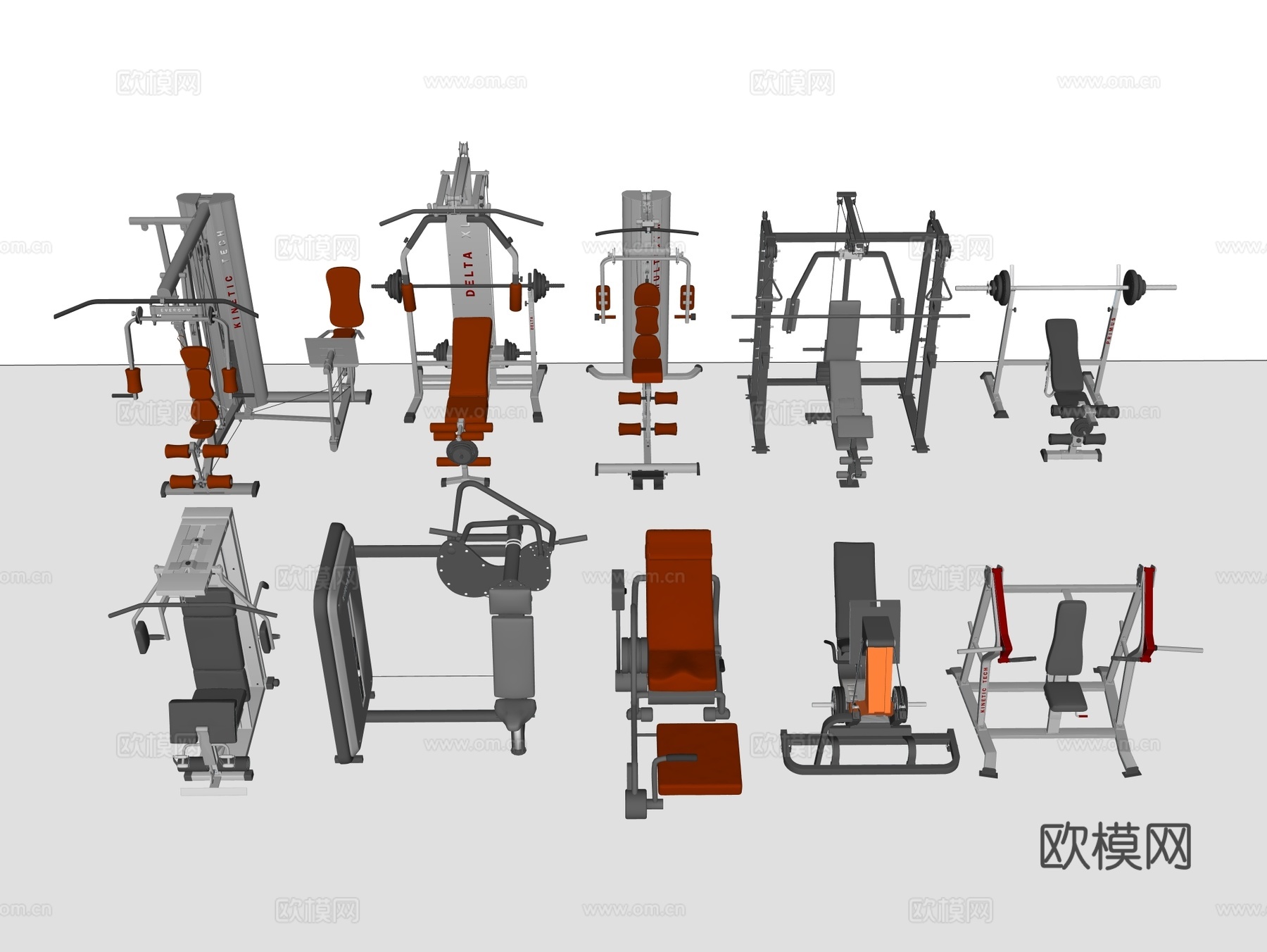 健身设备 商业健身设备 健身房设备 家用健身器材su模型下载（渲染图2）