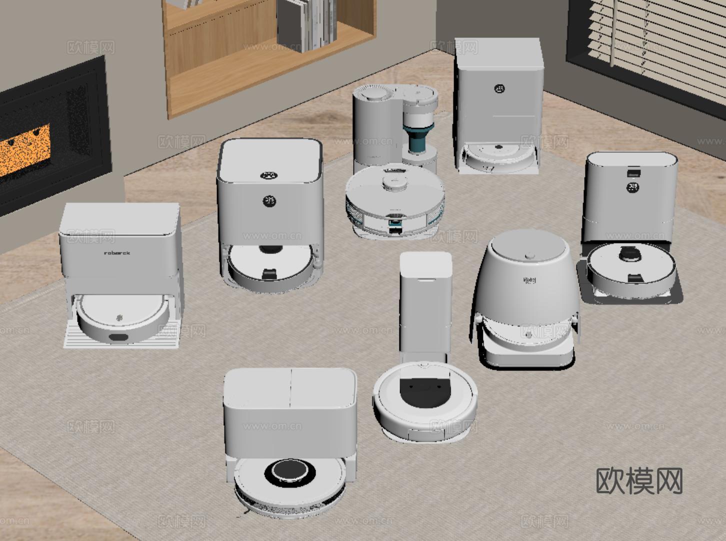 现代扫地机器人 智能扫地机组合su模型下载（渲染图2）
