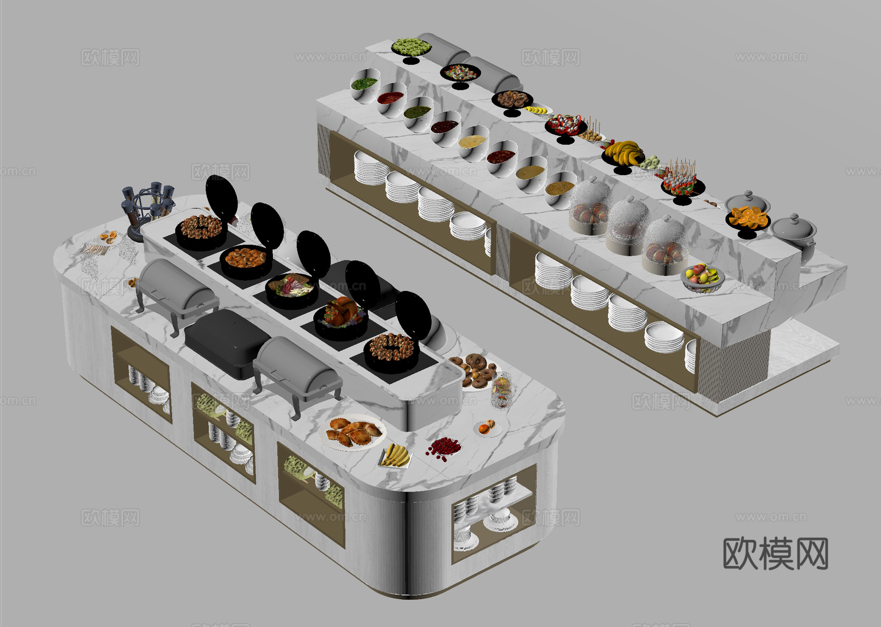 自助餐厅 餐台 调料台su模型