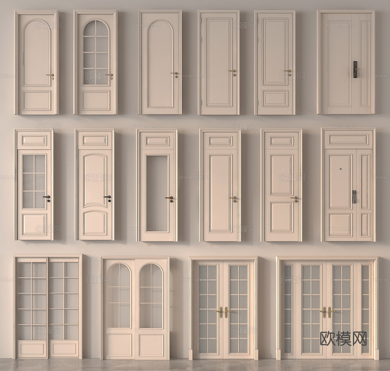 单开门 双开门 玻璃门 厨卫门 卧室门 房门3d模型
