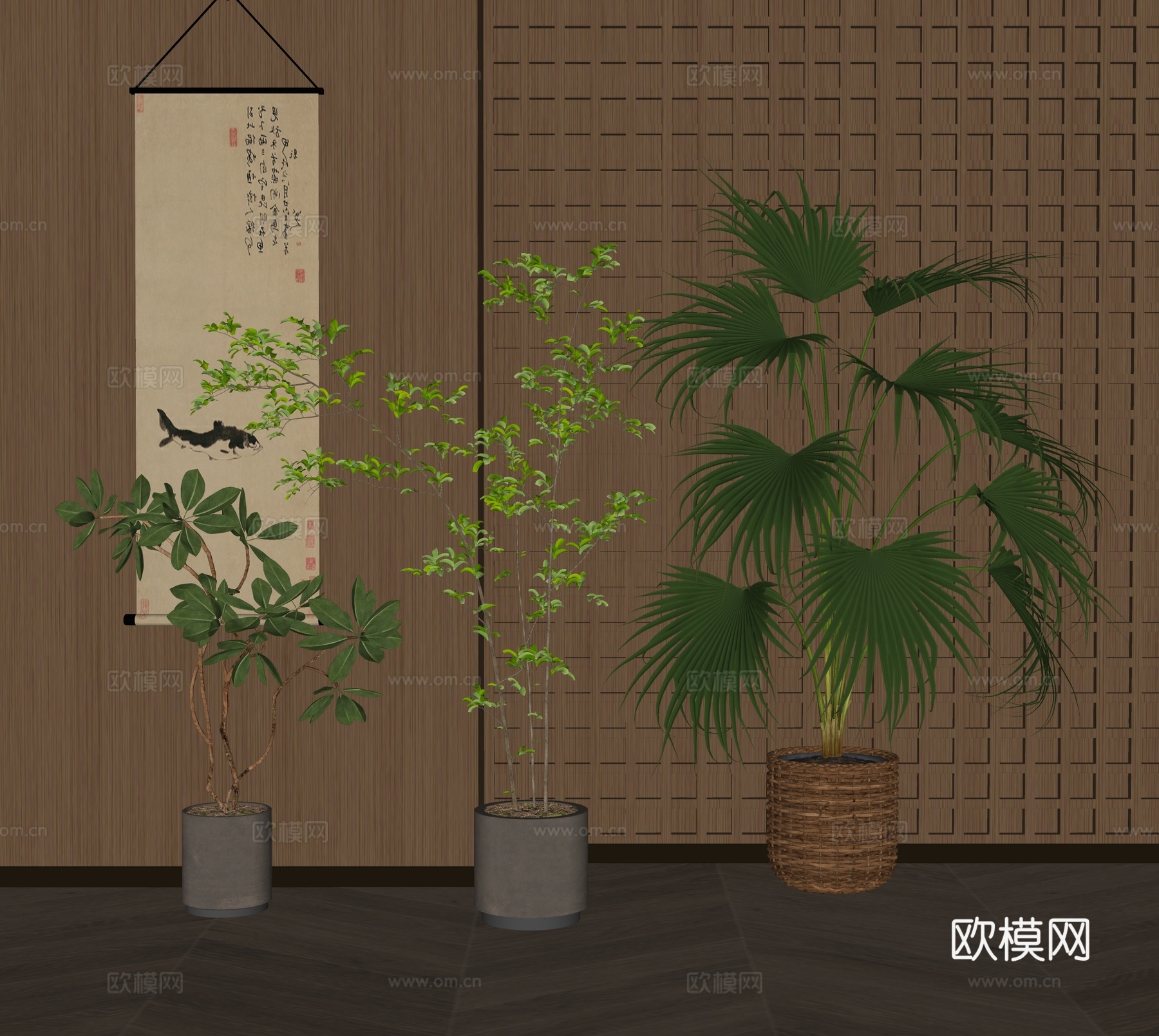 新中式盆栽su模型