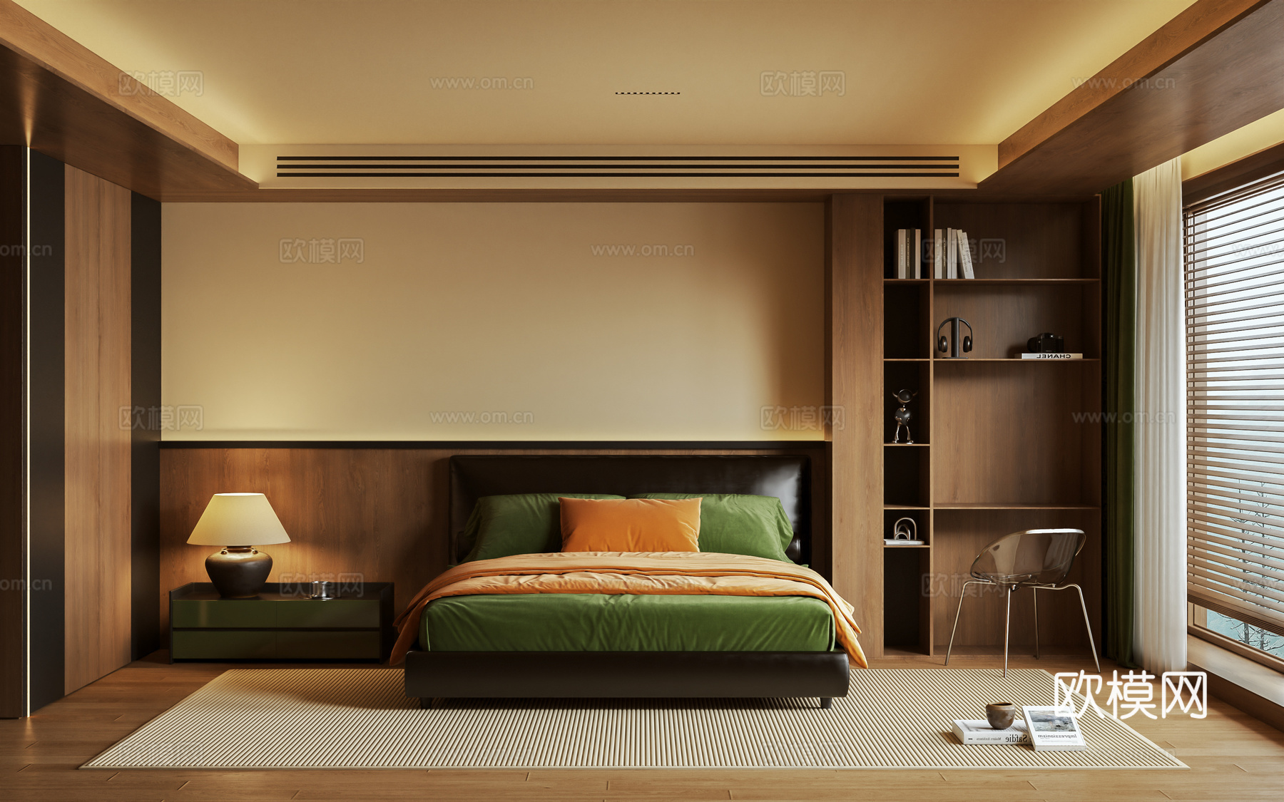 原木风卧室3d模型下载
