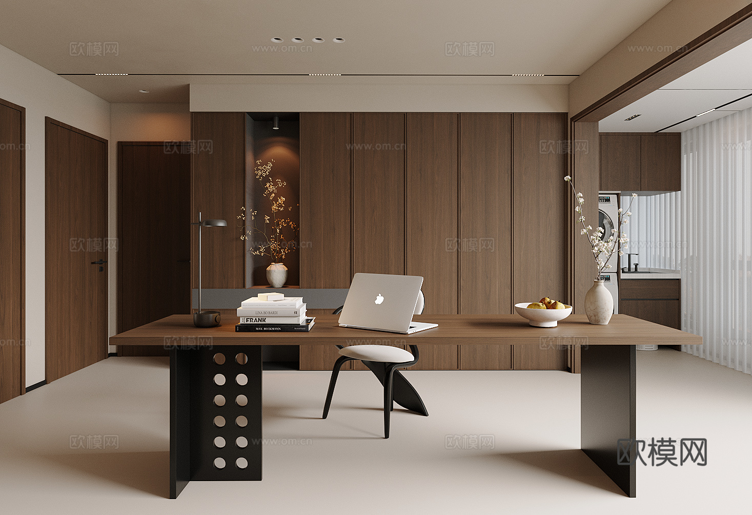 侘寂办公桌椅组合su模型下载（渲染图1）