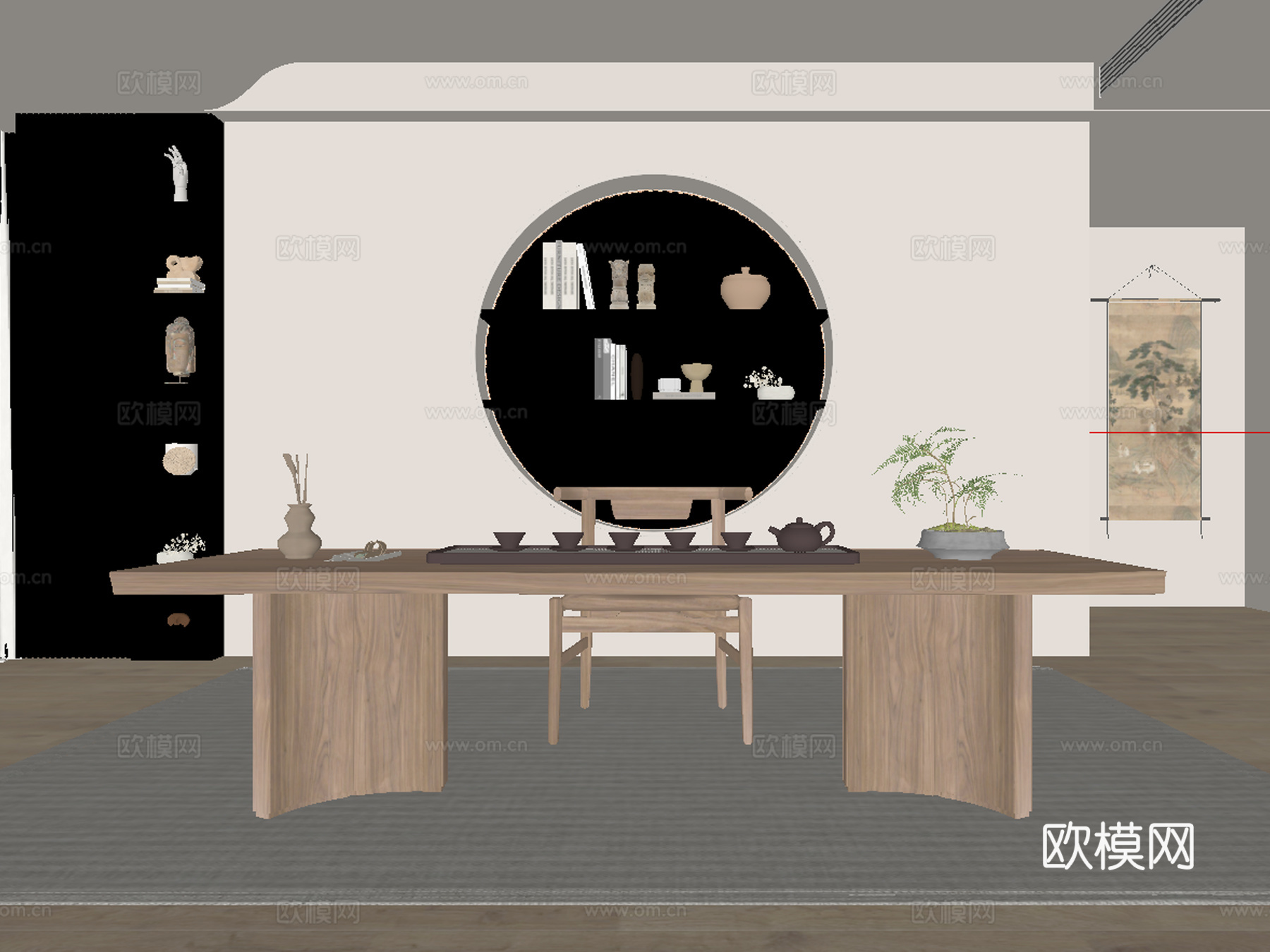 中古风茶室su模型下载（渲染图2）