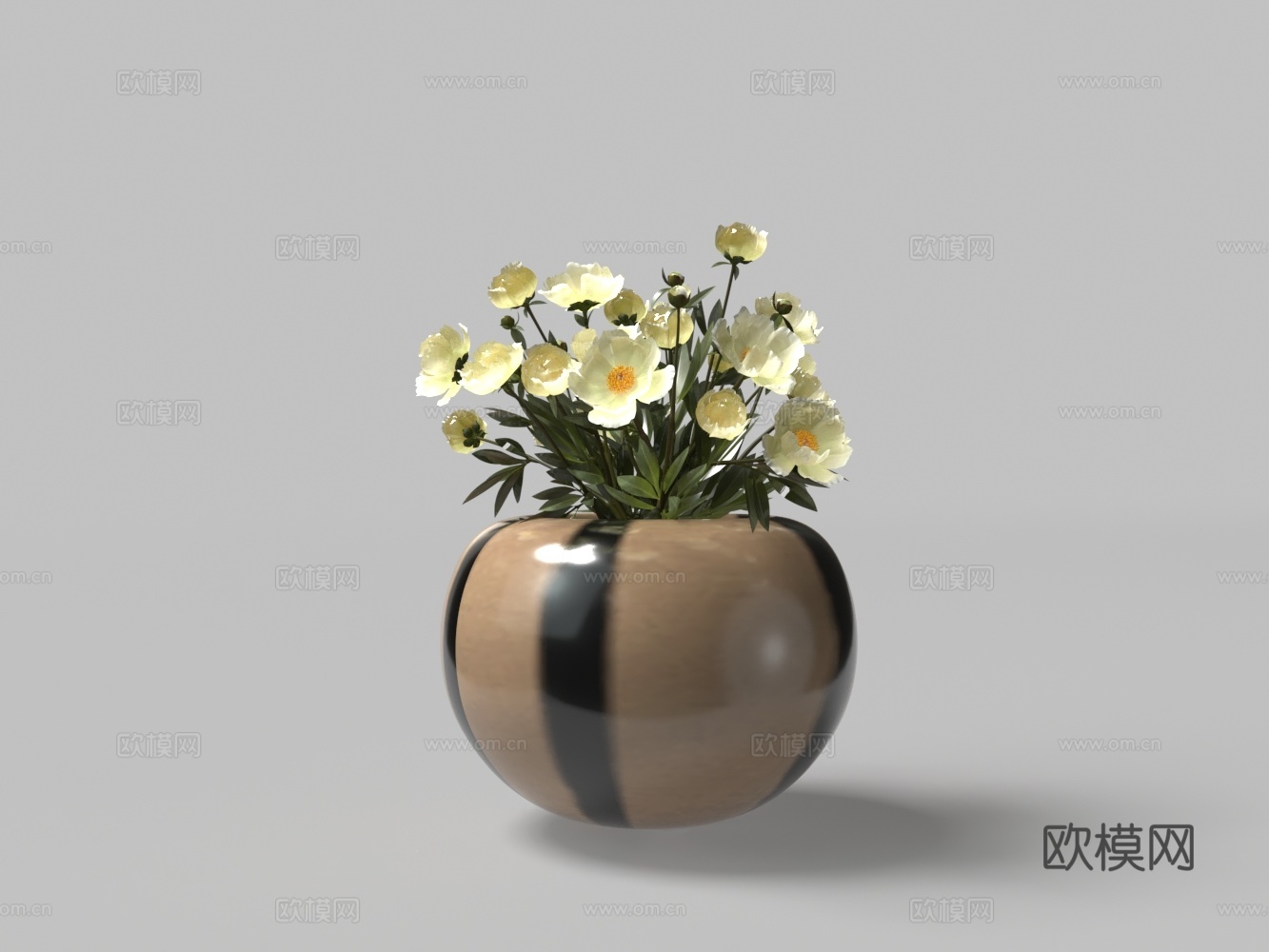 现代植物黄花球形盆栽3d模型