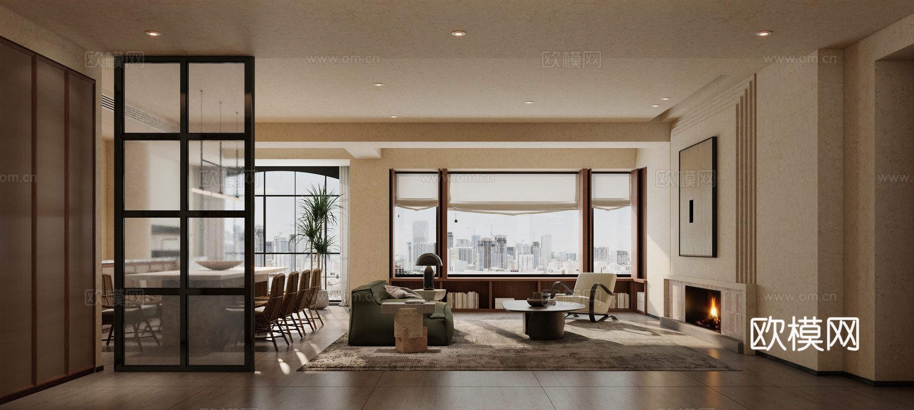 现代客厅  沙发茶几组合   餐桌3d模型