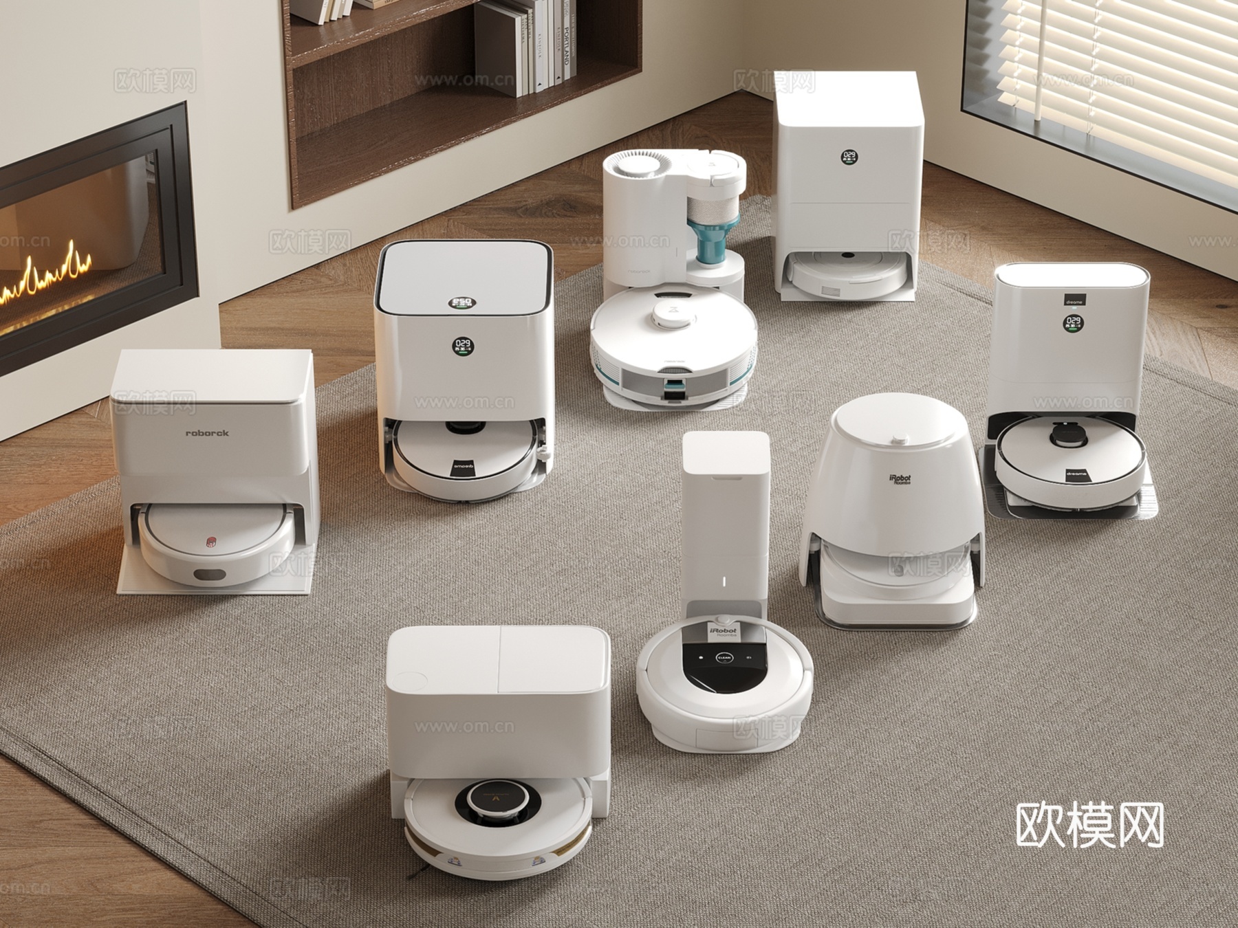 现代扫地机器人 智能扫地机组合su模型下载（渲染图1）