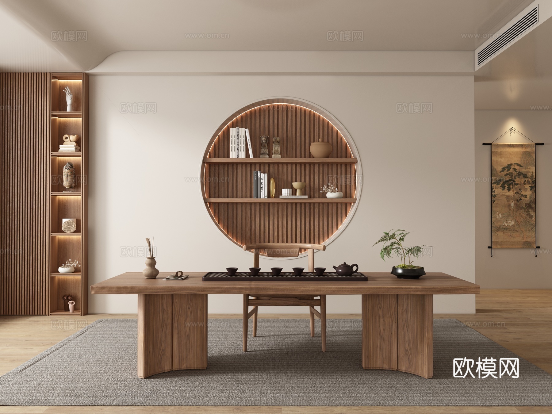 中古风茶室su模型下载（渲染图1）