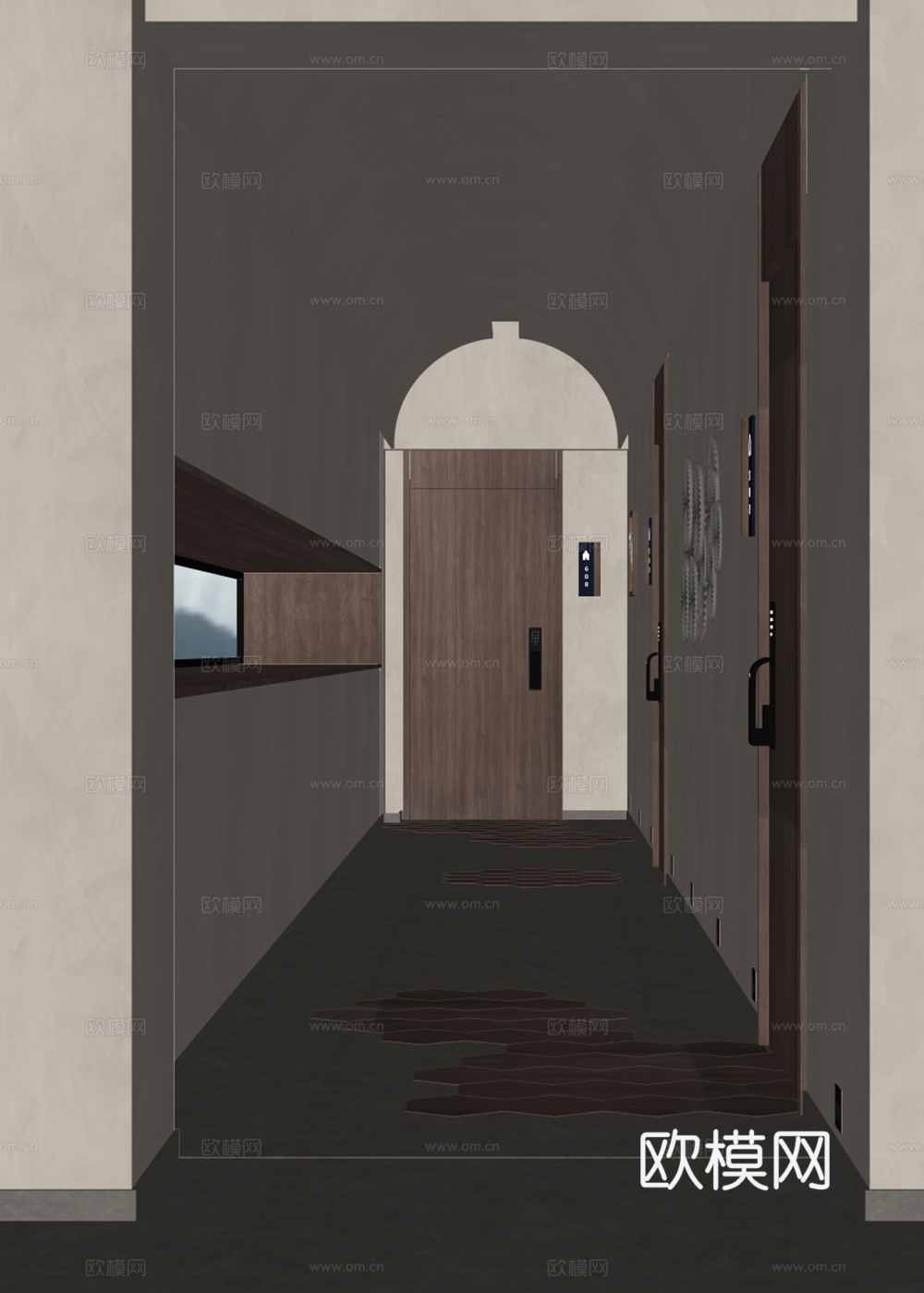 酒店民宿走廊过道su模型