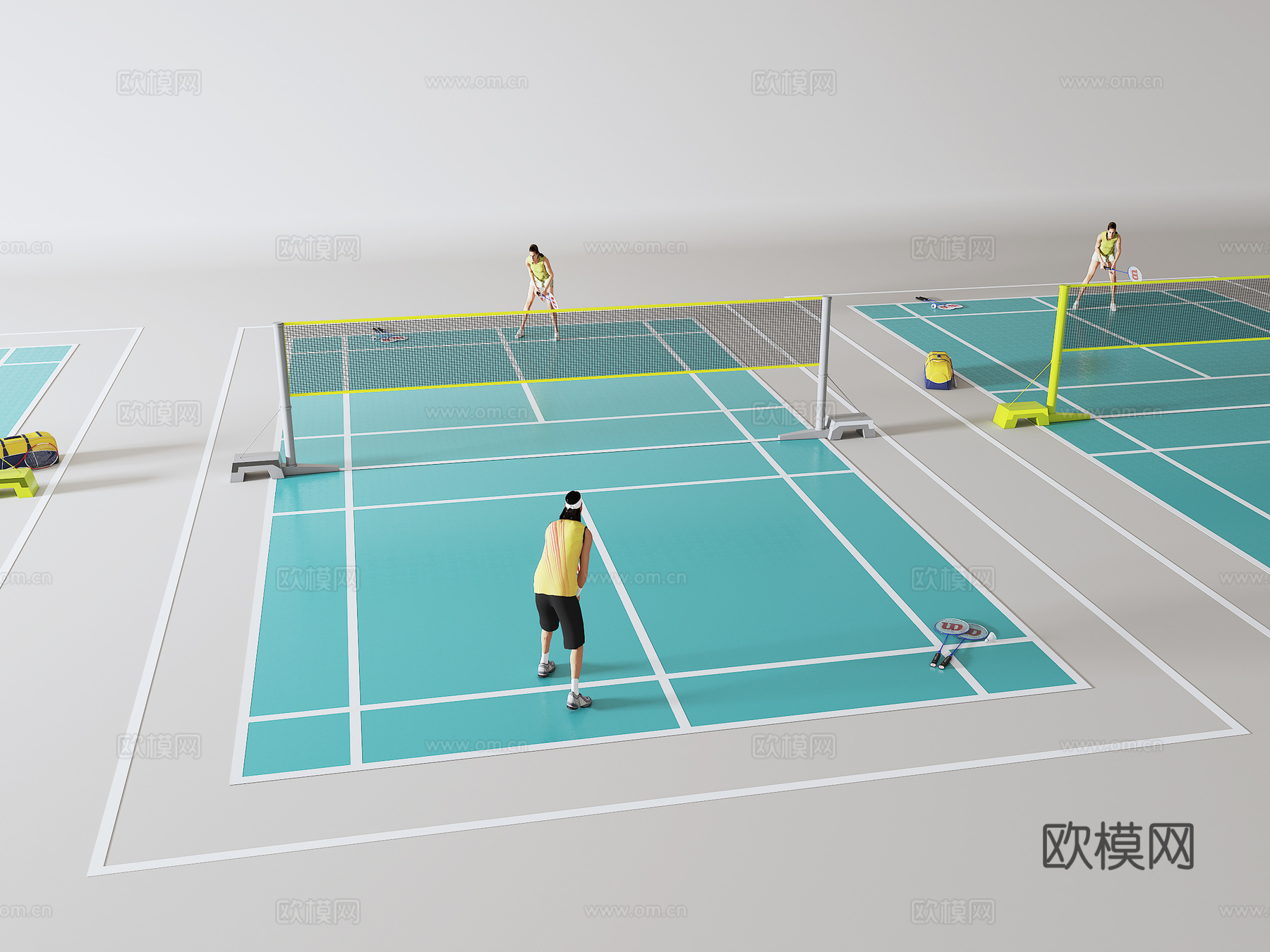 羽毛球馆  羽毛球场地  羽毛球网  羽毛球拍3d模型