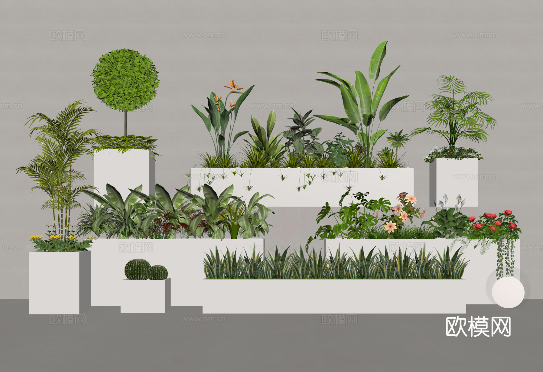 户外花箱 花槽 防腐木花箱 绿植花箱 花坛su模型下载（渲染图2）