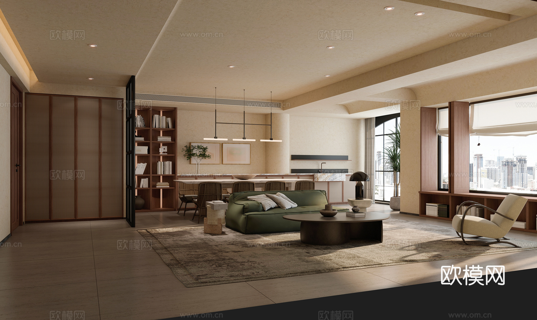 现代客厅  沙发茶几组合   餐桌3d模型