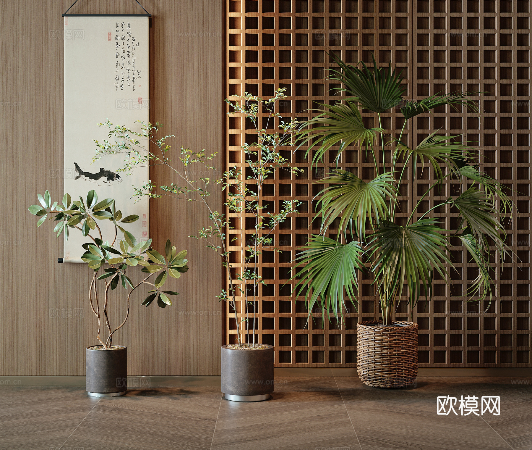 新中式盆栽su模型