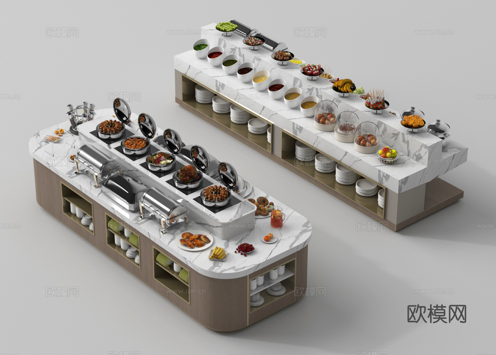 自助餐厅 餐台 调料台su模型