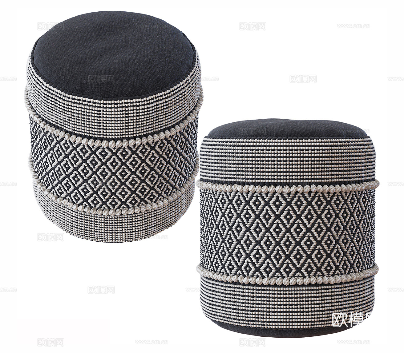 布艺沙发凳 民宿沙发凳 藤编沙发凳 圆凳 矮凳 小凳子 换鞋su模型