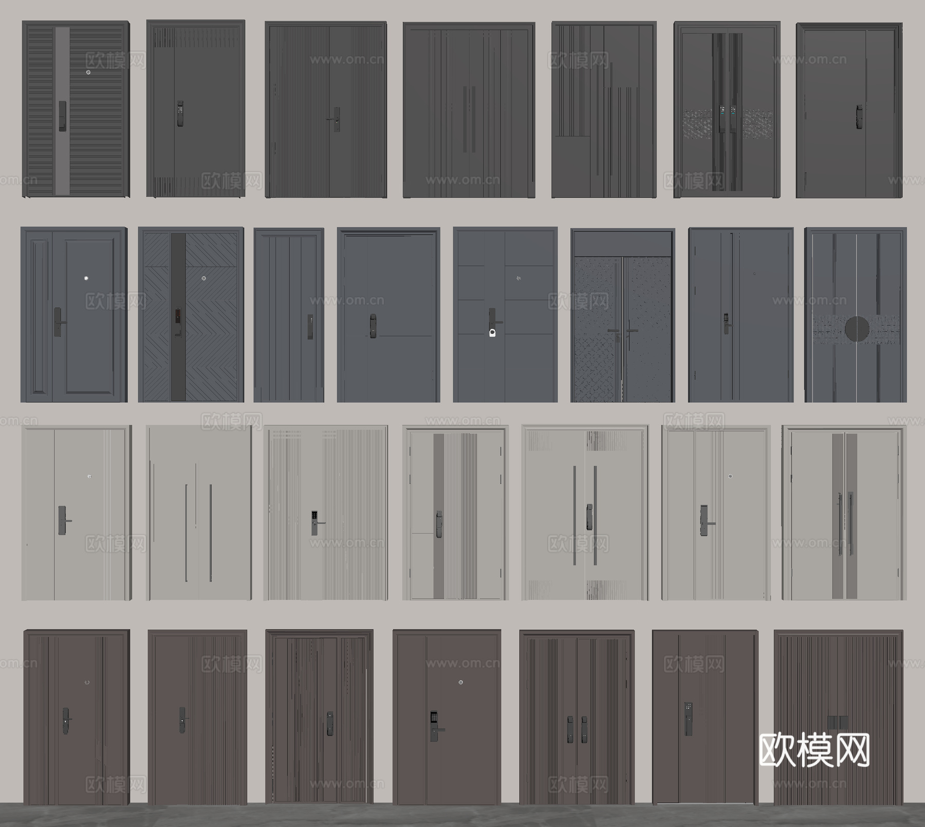 防盗门 入户门 密码门 双开门su模型
