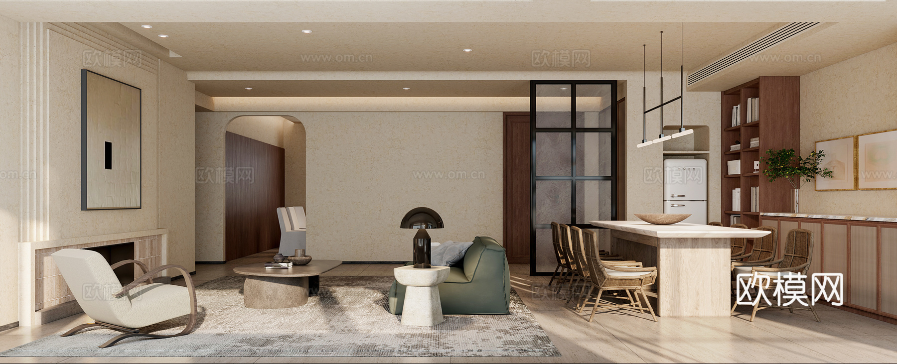 现代客厅  沙发茶几组合   餐桌3d模型