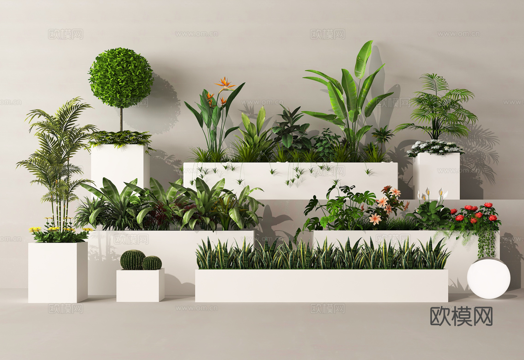 户外花箱 花槽 防腐木花箱 绿植花箱 花坛su模型下载（渲染图1）