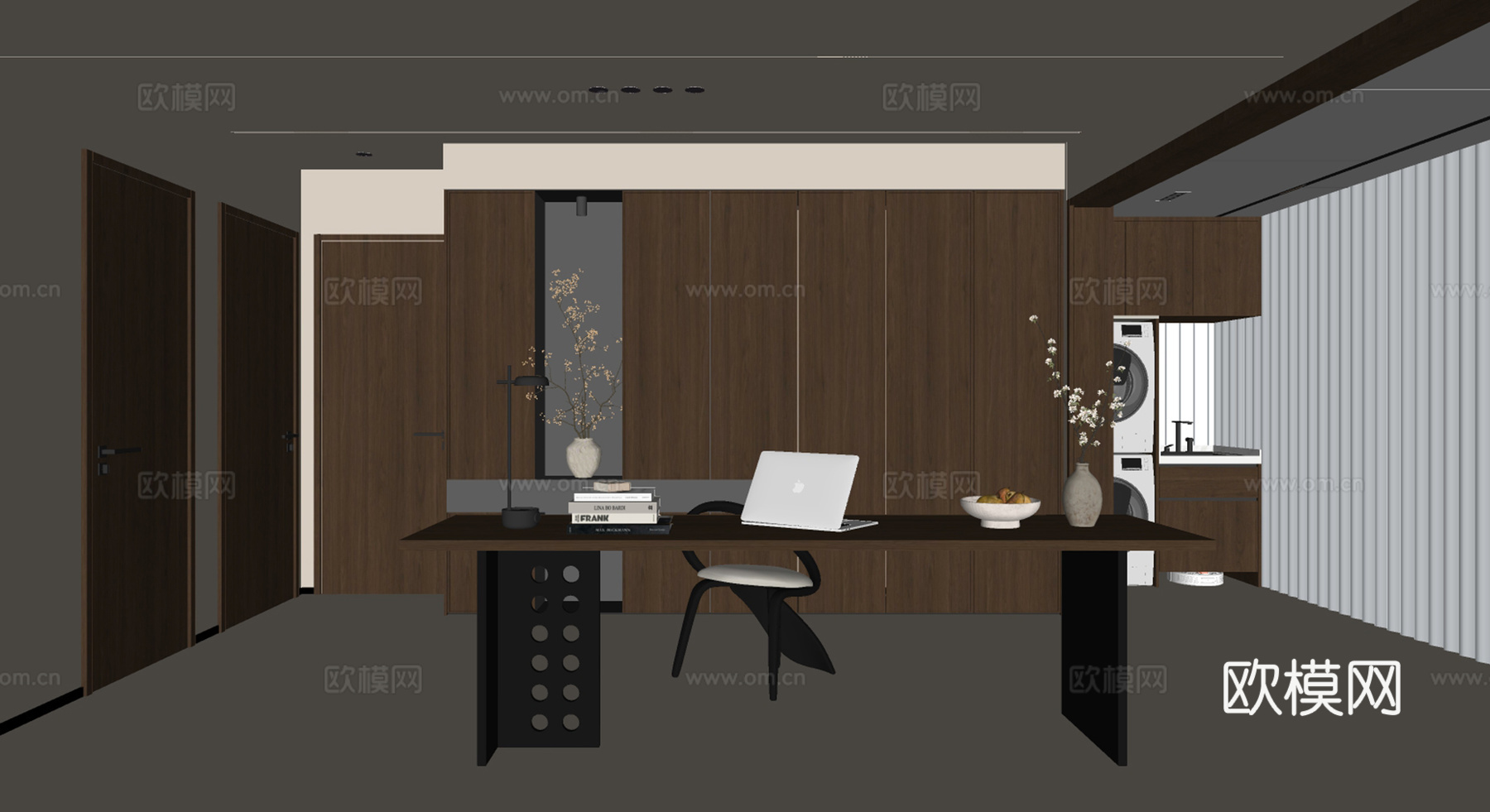 侘寂办公桌椅组合su模型下载（渲染图2）