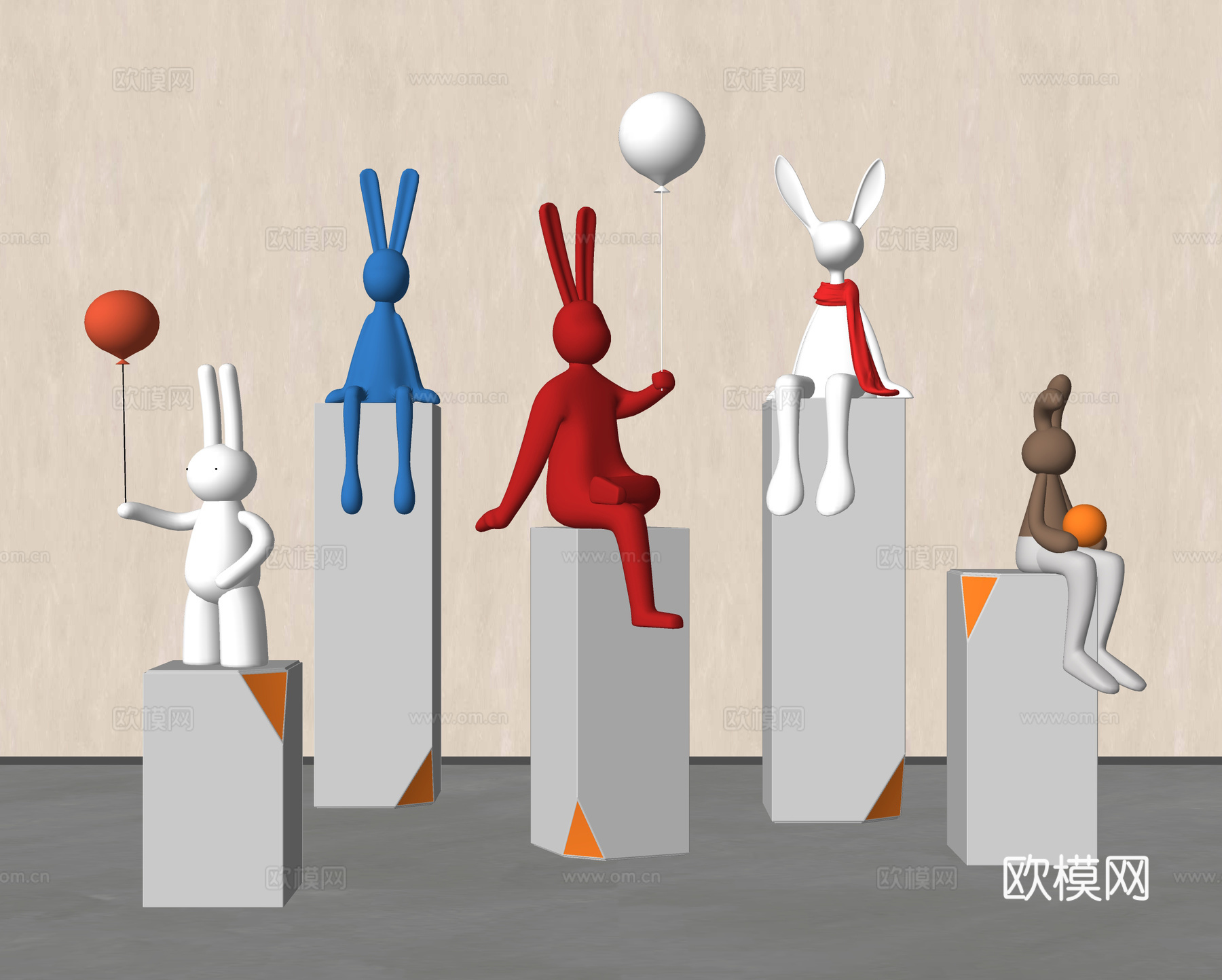 现代兔子雕塑摆件 兔子摆件 兔子雕塑 兔子艺术装置su模型