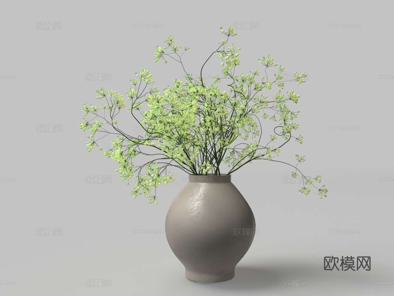 中式陶器花瓶绿植花卉3d模型