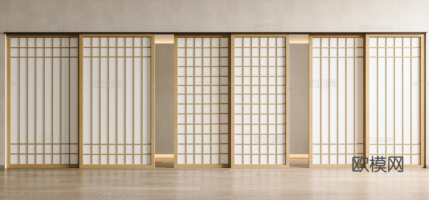 日式推拉门 单开门 隔断门 移门 格子门 实木门 格栅门su模型