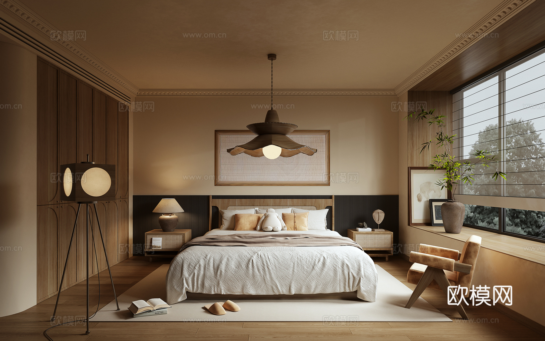 原木风卧室3d模型下载