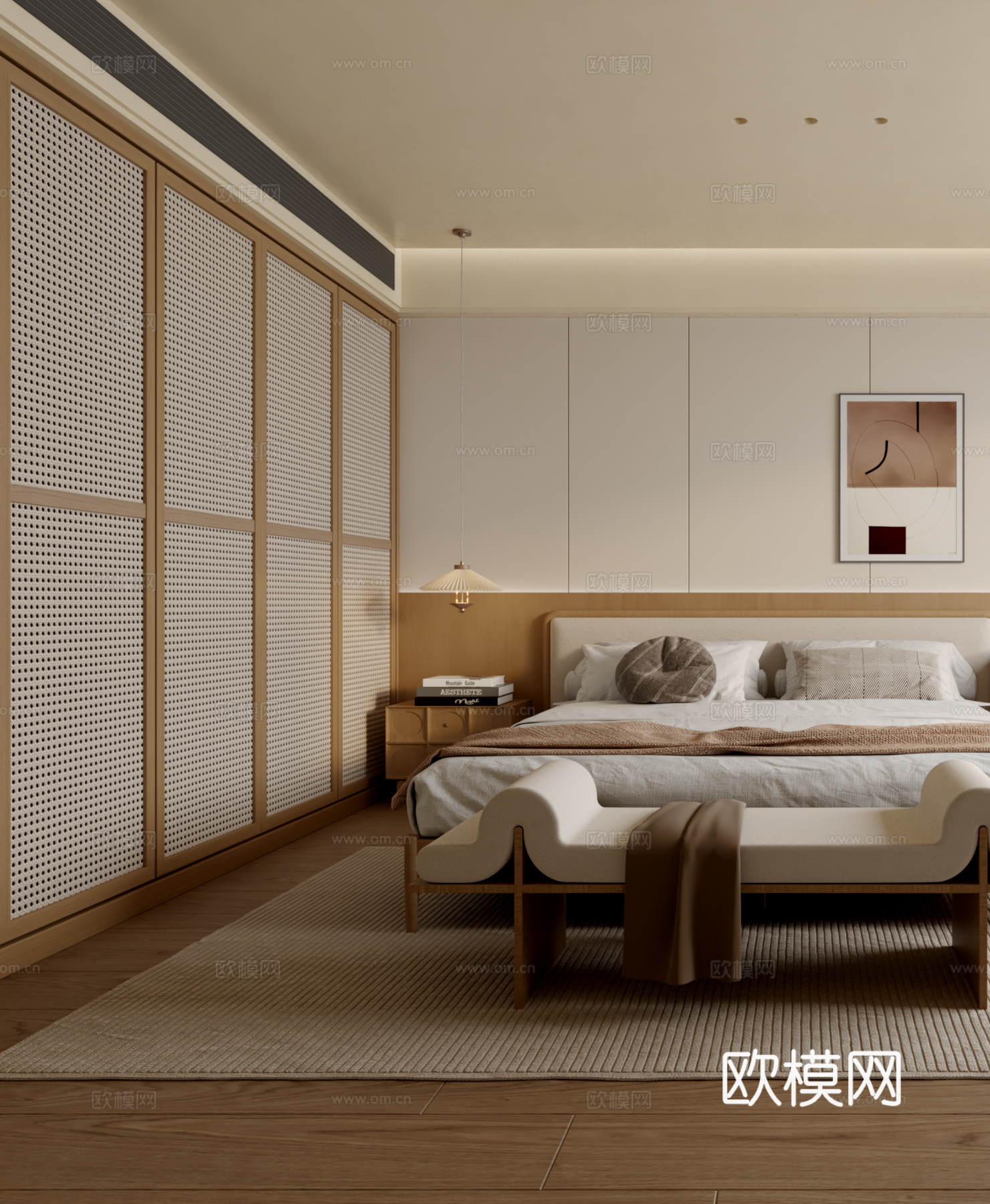 原木风卧室3d模型下载（渲染图2）