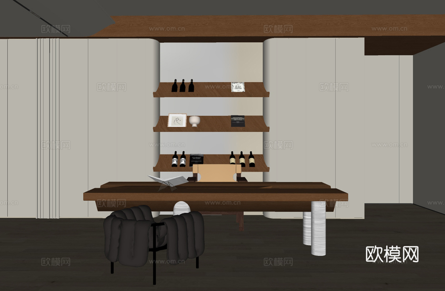 侘寂办公桌椅组合su模型下载（渲染图2）