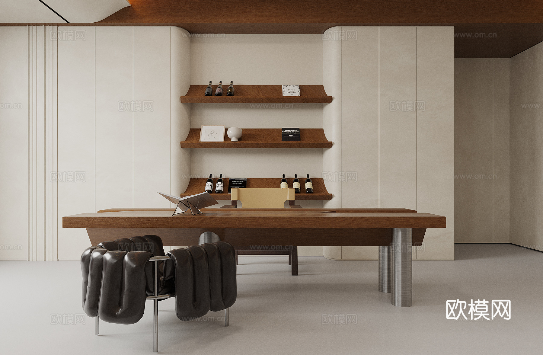 侘寂办公桌椅组合su模型下载（渲染图1）