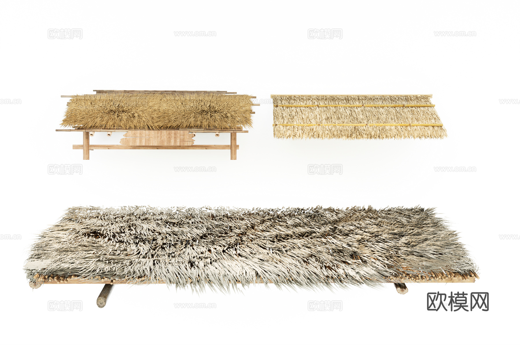 新中式庭院 茅草屋  茅草屋檐 屋顶su模型